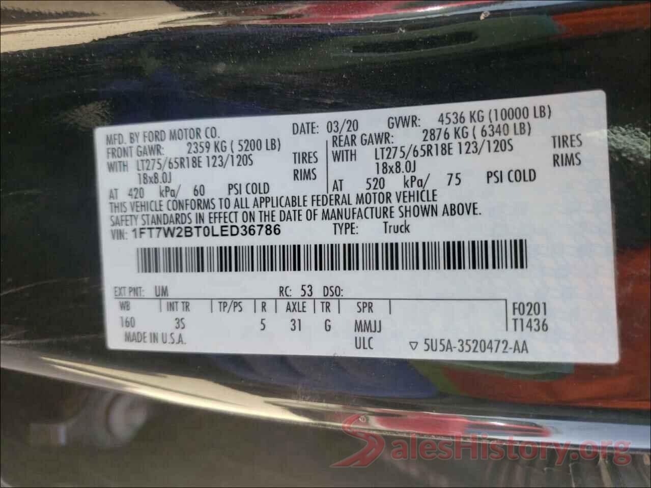 1FT7W2BT0LED36786 2020 FORD F250