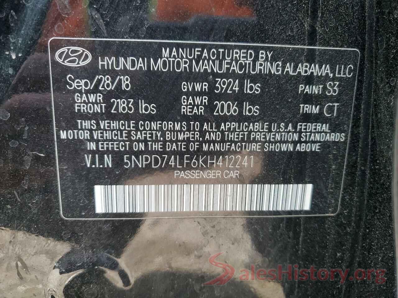 5NPD74LF6KH412241 2019 HYUNDAI ELANTRA