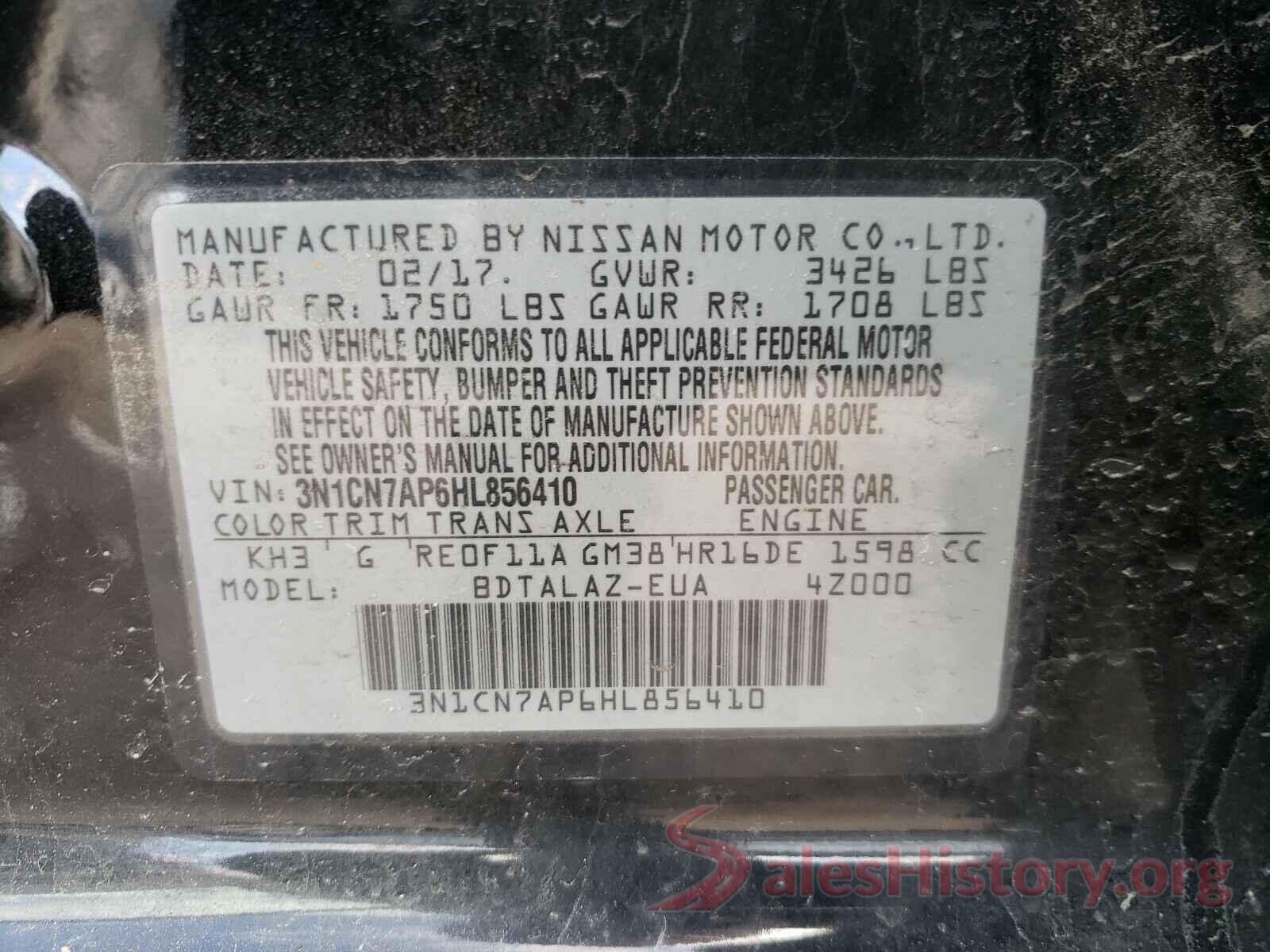 3N1CN7AP6HL856410 2017 NISSAN VERSA