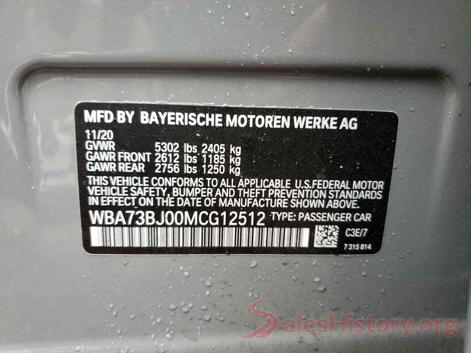 WBA73BJ00MCG12512 2021 BMW 5 SERIES