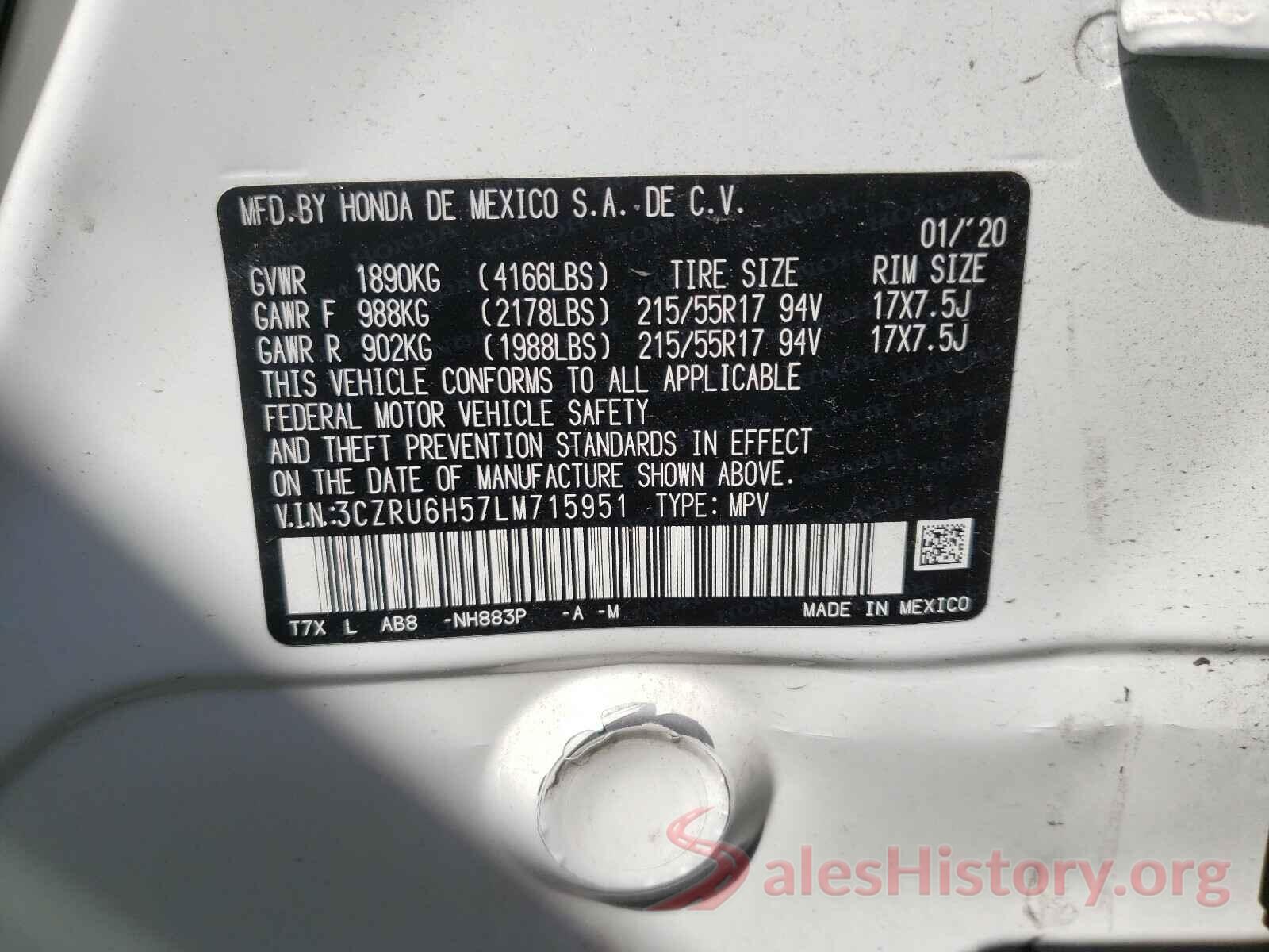 3CZRU6H57LM715951 2020 HONDA HR-V