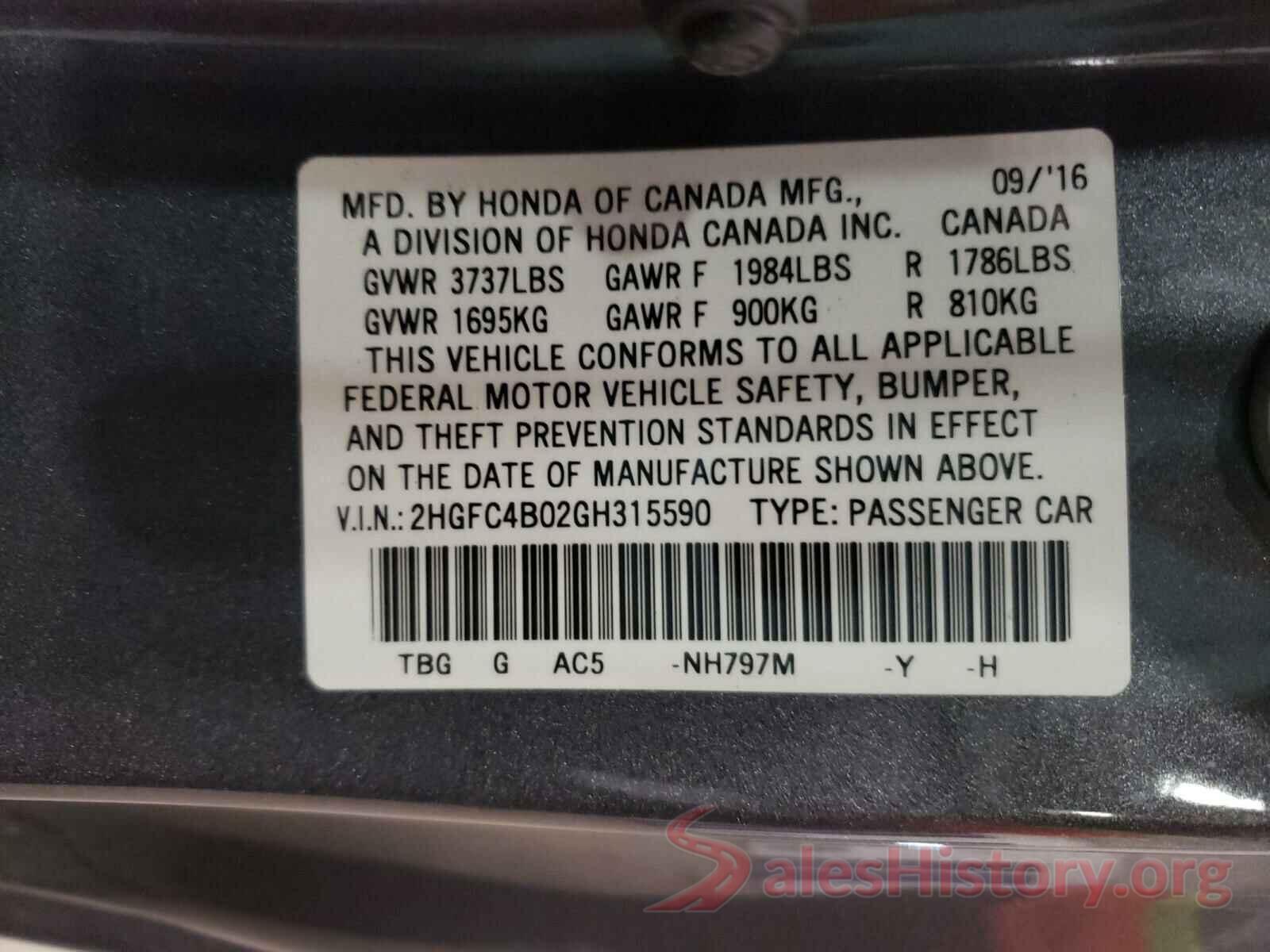 2HGFC4B02GH315590 2016 HONDA CIVIC