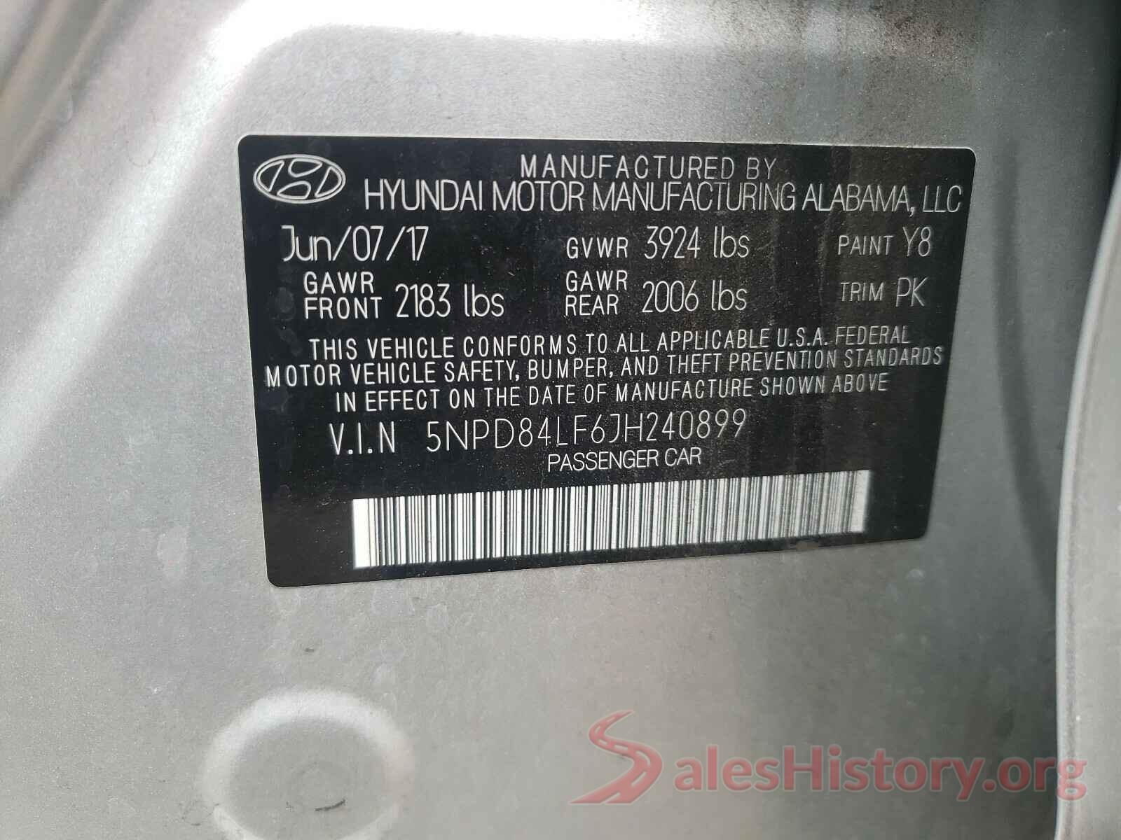 5NPD84LF6JH240899 2018 HYUNDAI ELANTRA