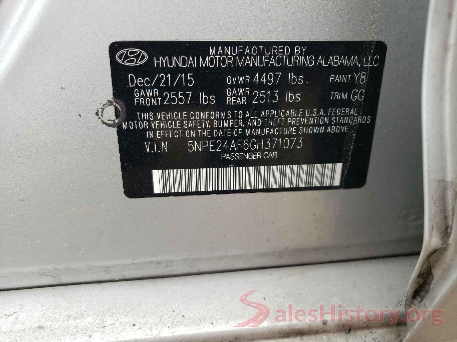 5NPE24AF6GH371073 2016 HYUNDAI SONATA