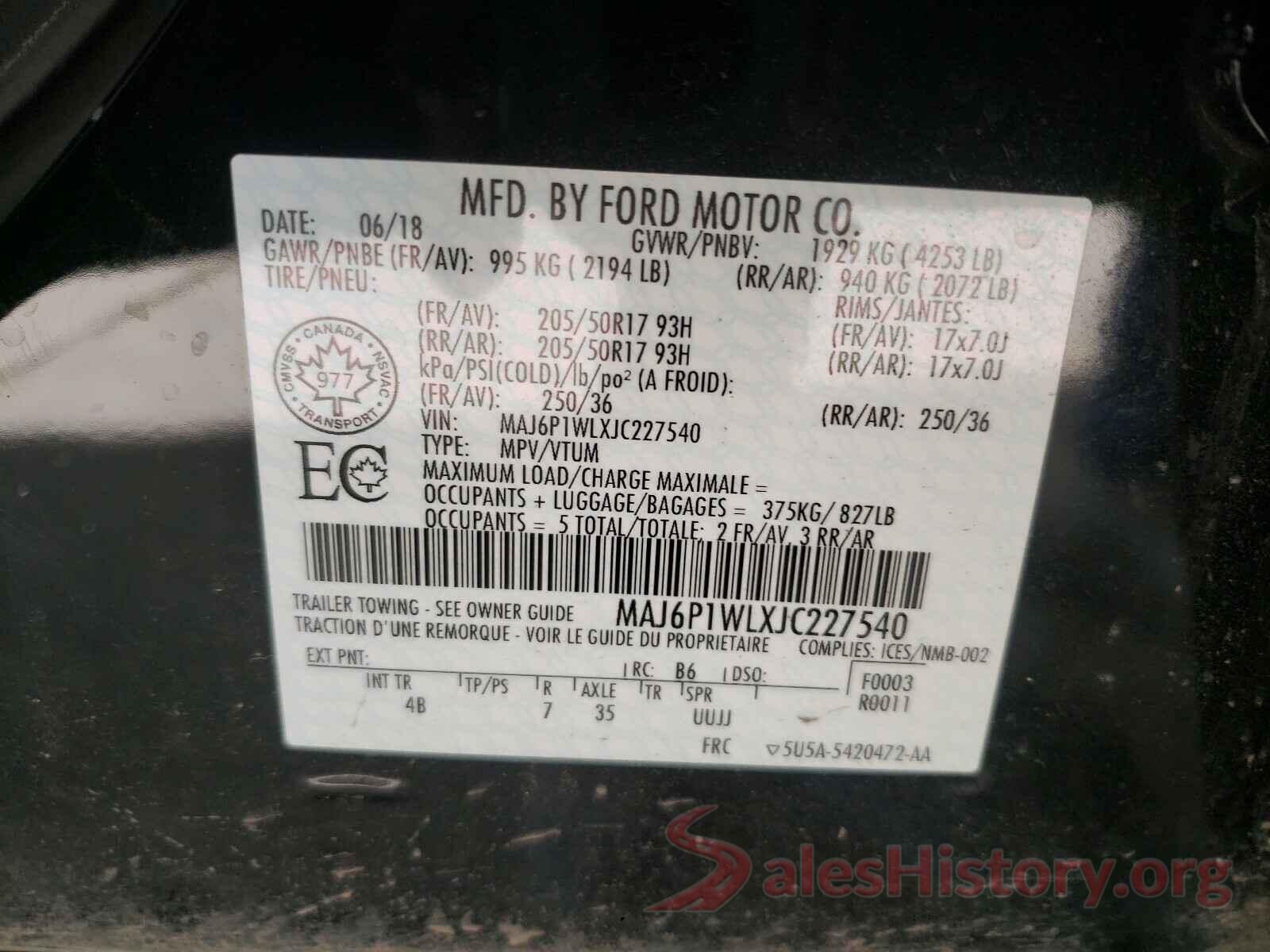 MAJ6P1WLXJC227540 2018 FORD ALL OTHER