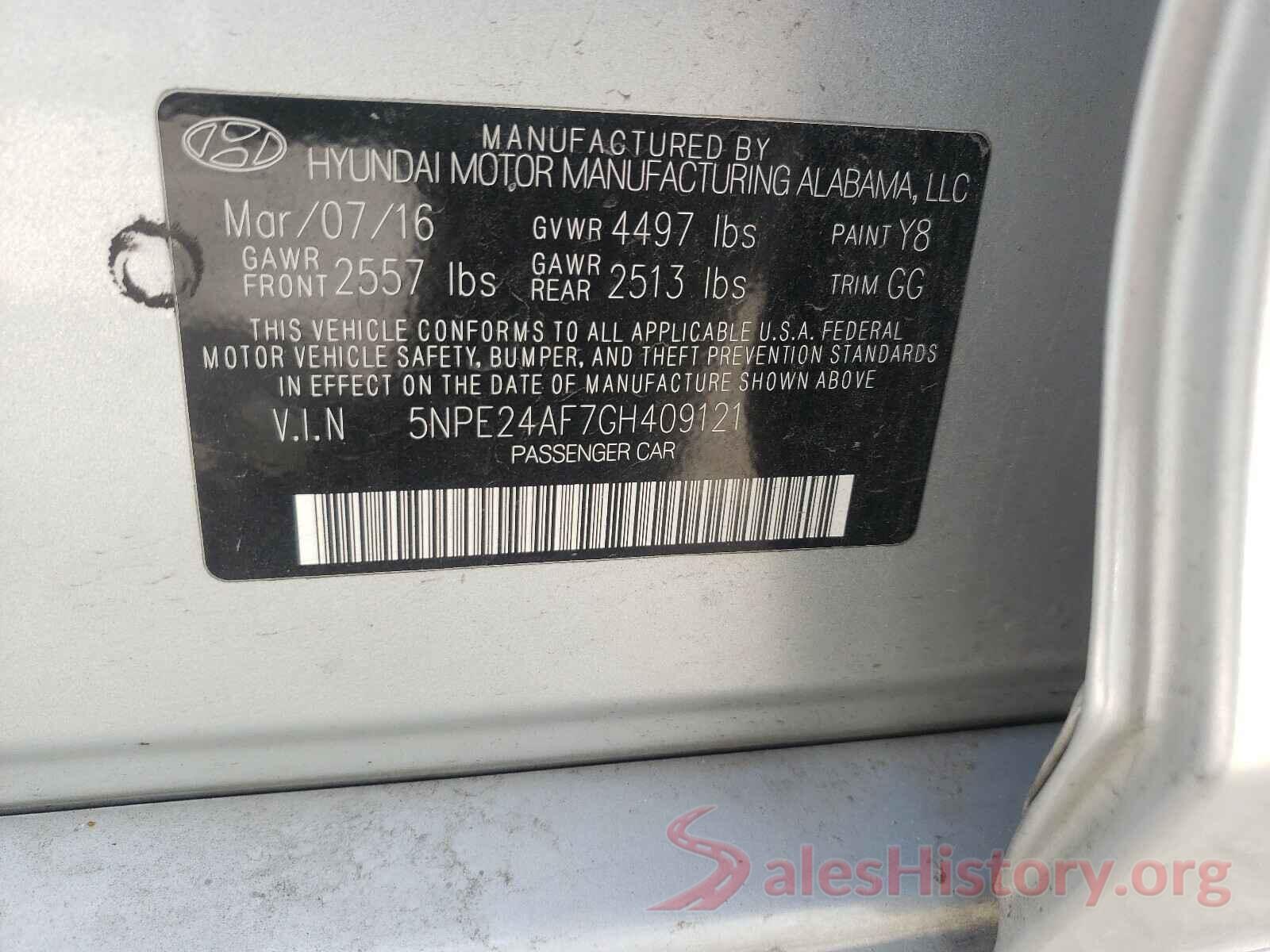 5NPE24AF7GH409121 2016 HYUNDAI SONATA