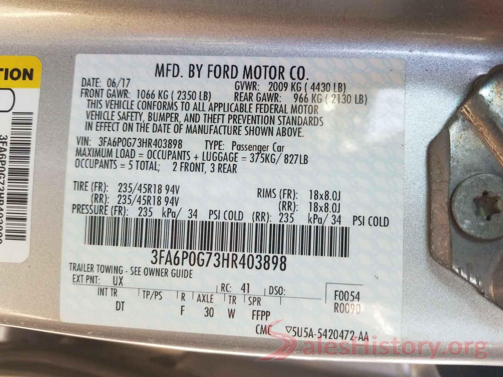 3FA6P0G73HR403898 2017 FORD FUSION