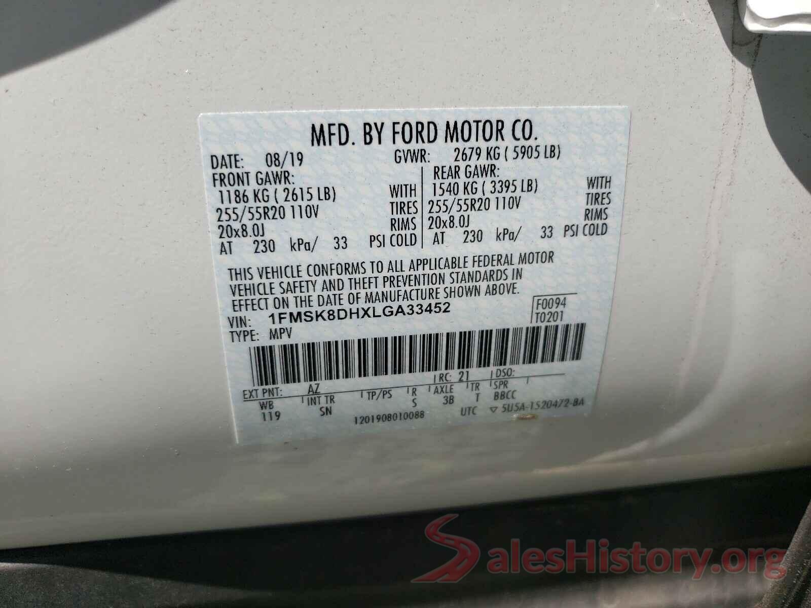 1FMSK8DHXLGA33452 2020 FORD EXPLORER