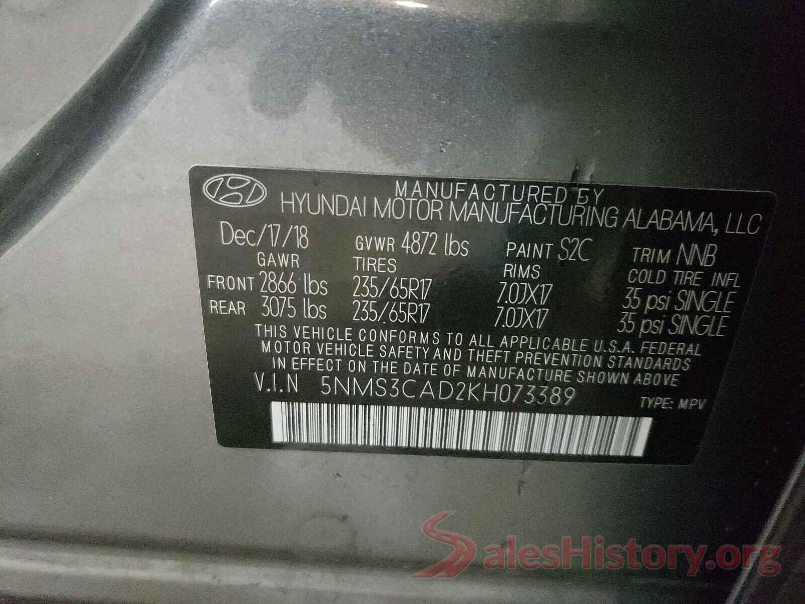 5NMS3CAD2KH073389 2019 HYUNDAI SANTA FE