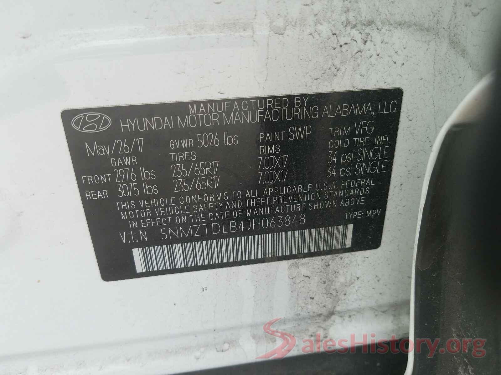 5NMZTDLB4JH063848 2018 HYUNDAI SANTA FE