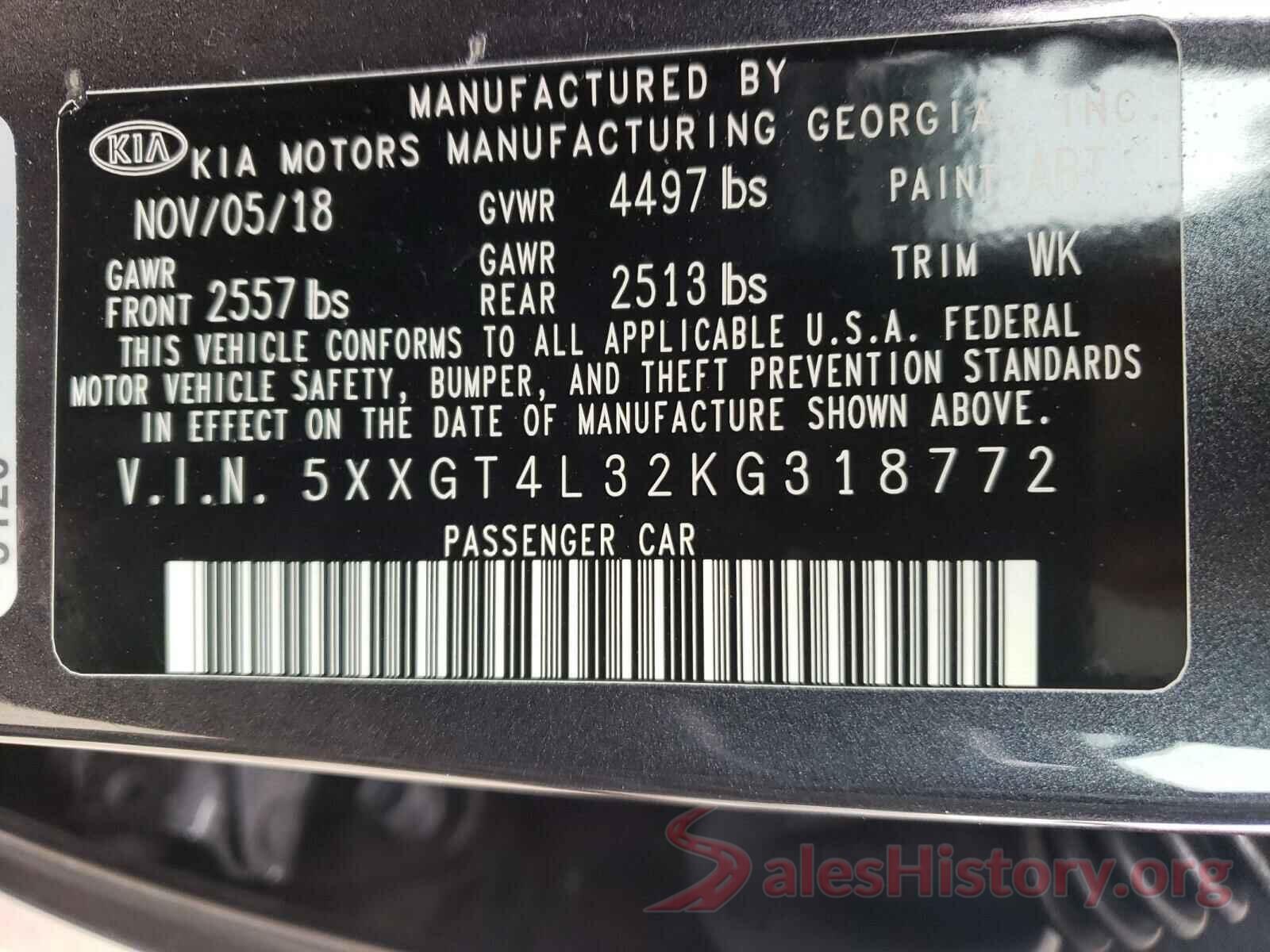 5XXGT4L32KG318772 2019 KIA OPTIMA