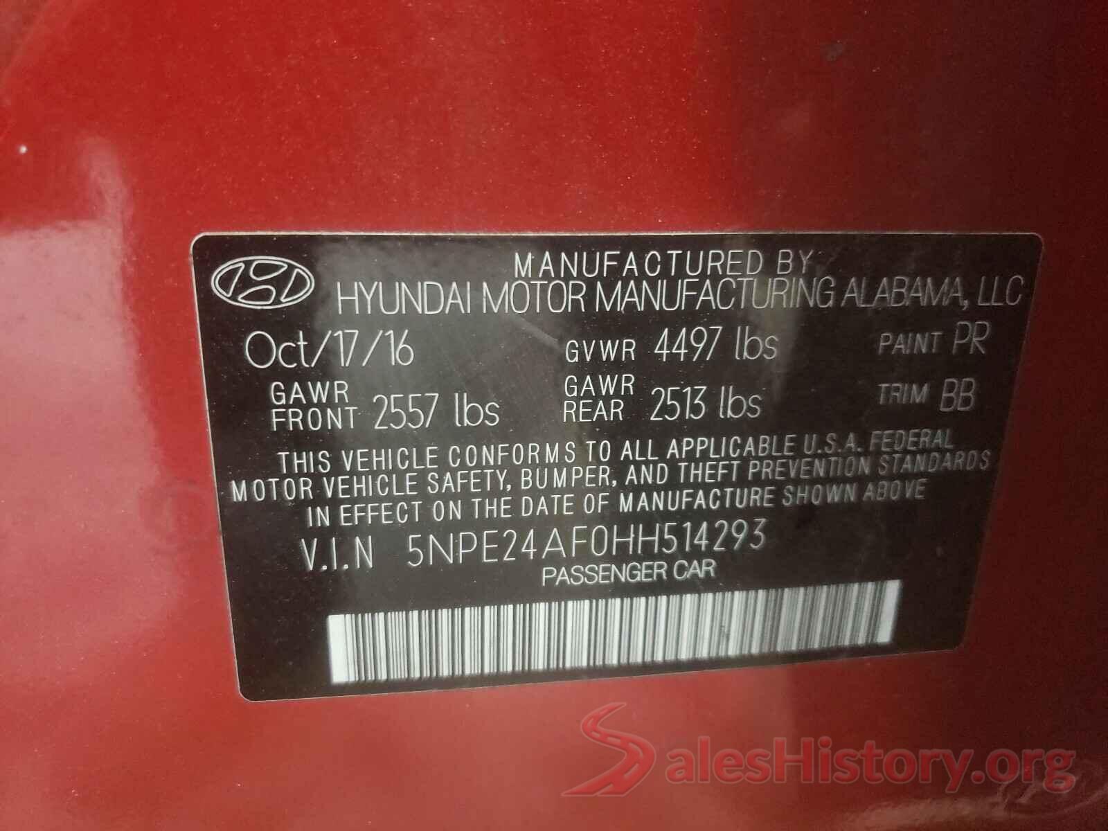 5NPE24AF0HH514293 2017 HYUNDAI SONATA