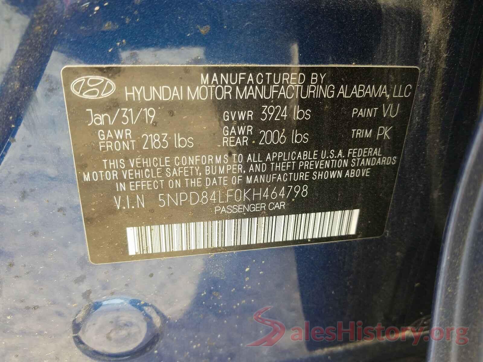 5NPD84LF0KH464798 2019 HYUNDAI ELANTRA