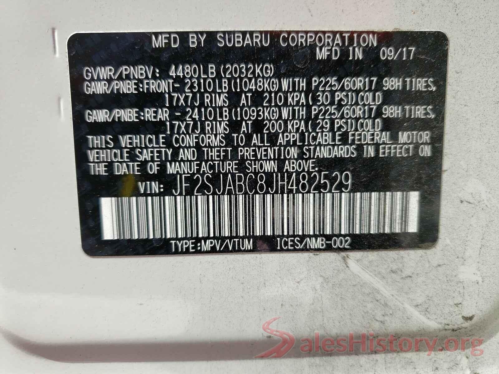 JF2SJABC8JH482529 2018 SUBARU FORESTER