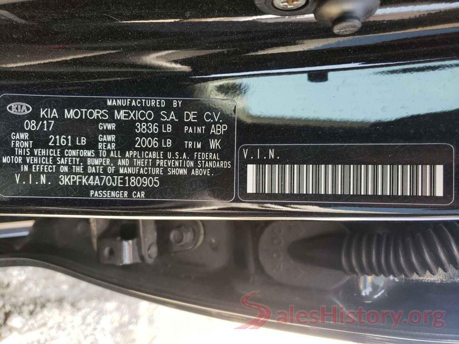 3KPFK4A70JE180905 2018 KIA FORTE