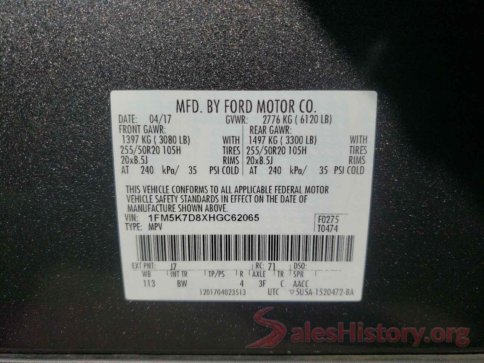 1FM5K7D8XHGC62065 2017 FORD EXPLORER