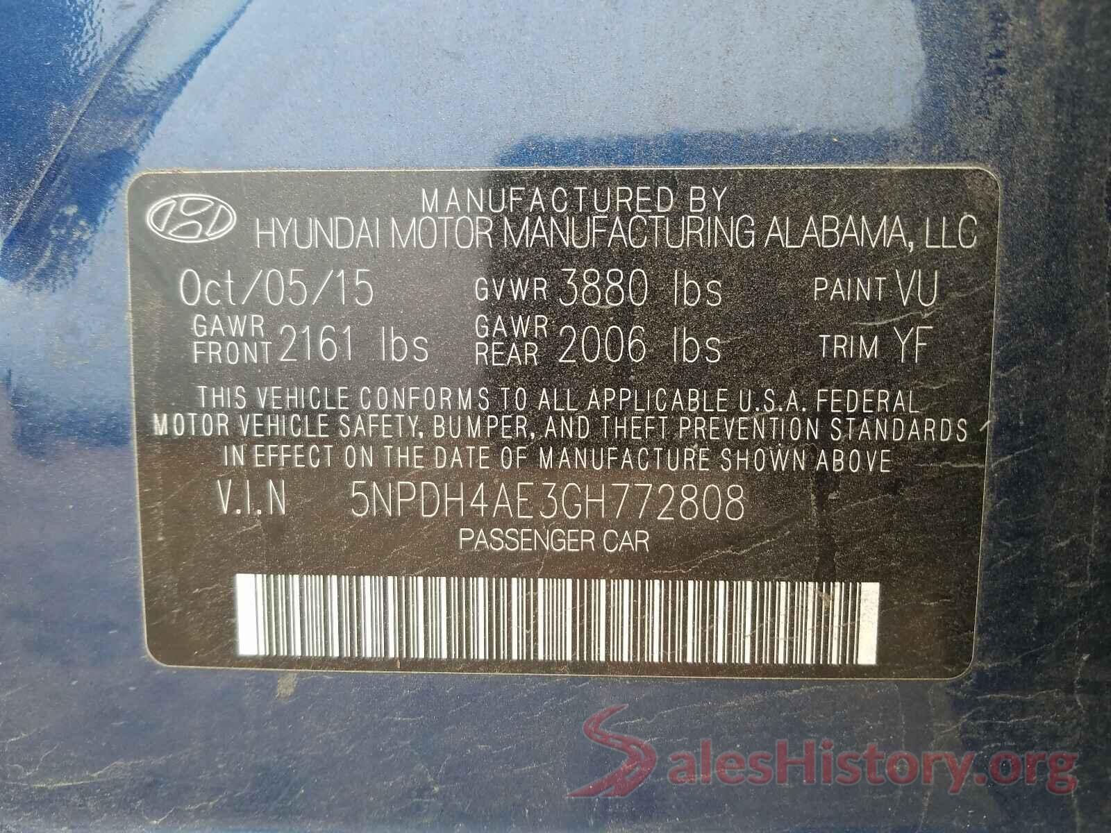 5NPDH4AE3GH772808 2016 HYUNDAI ELANTRA