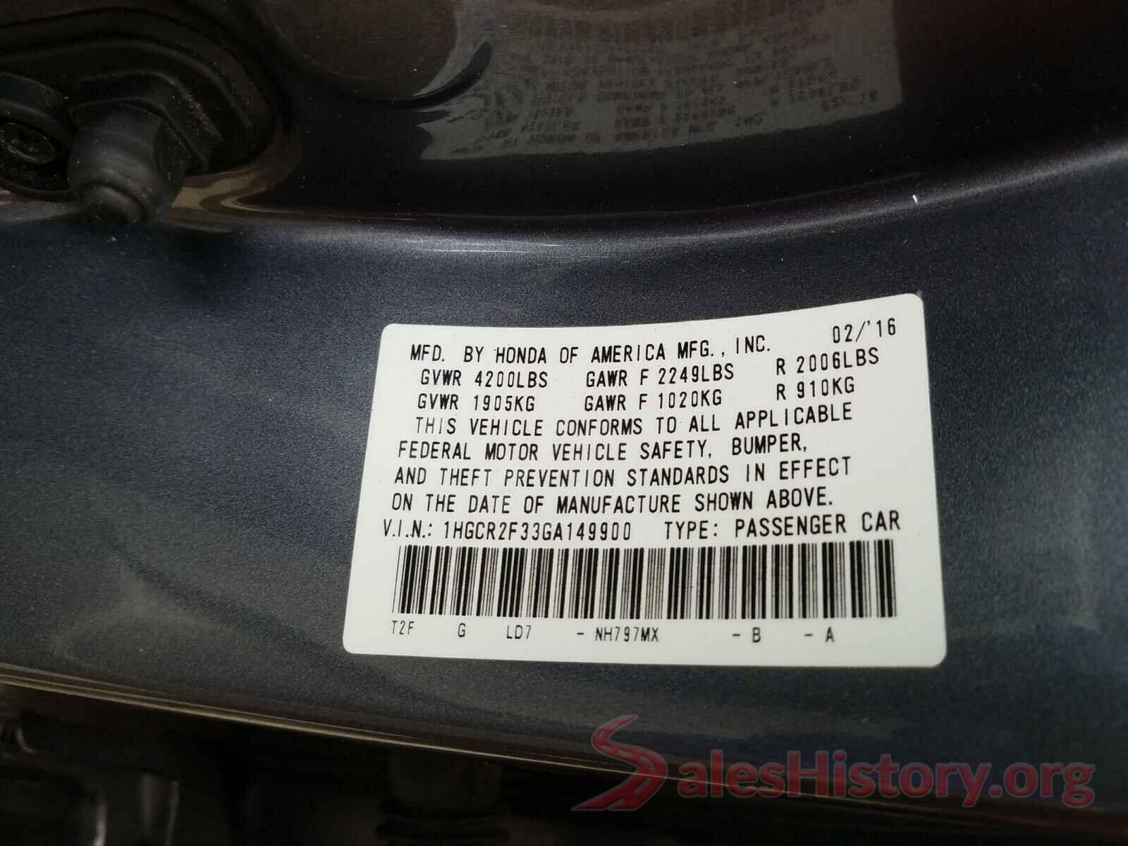 1HGCR2F33GA149900 2016 HONDA ACCORD