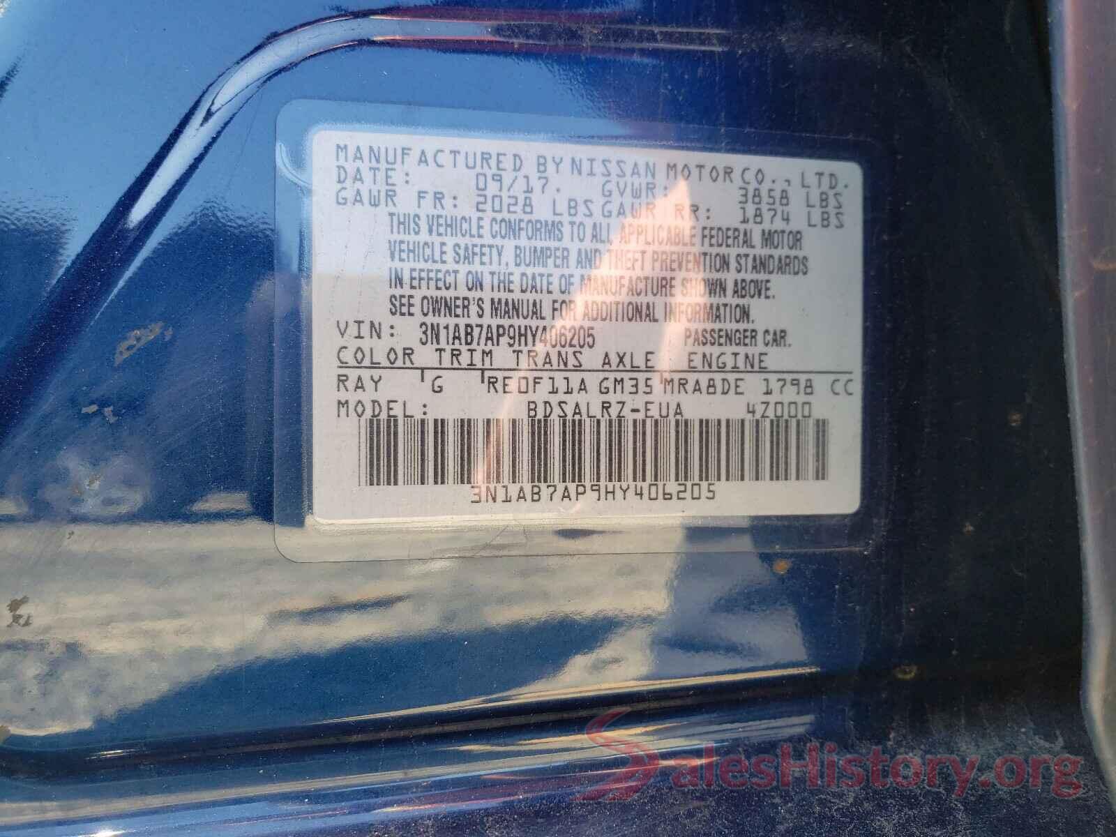 3N1AB7AP9HY406205 2017 NISSAN SENTRA