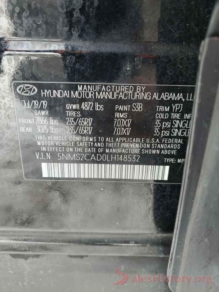 5NMS2CAD0LH148532 2020 HYUNDAI SANTA FE