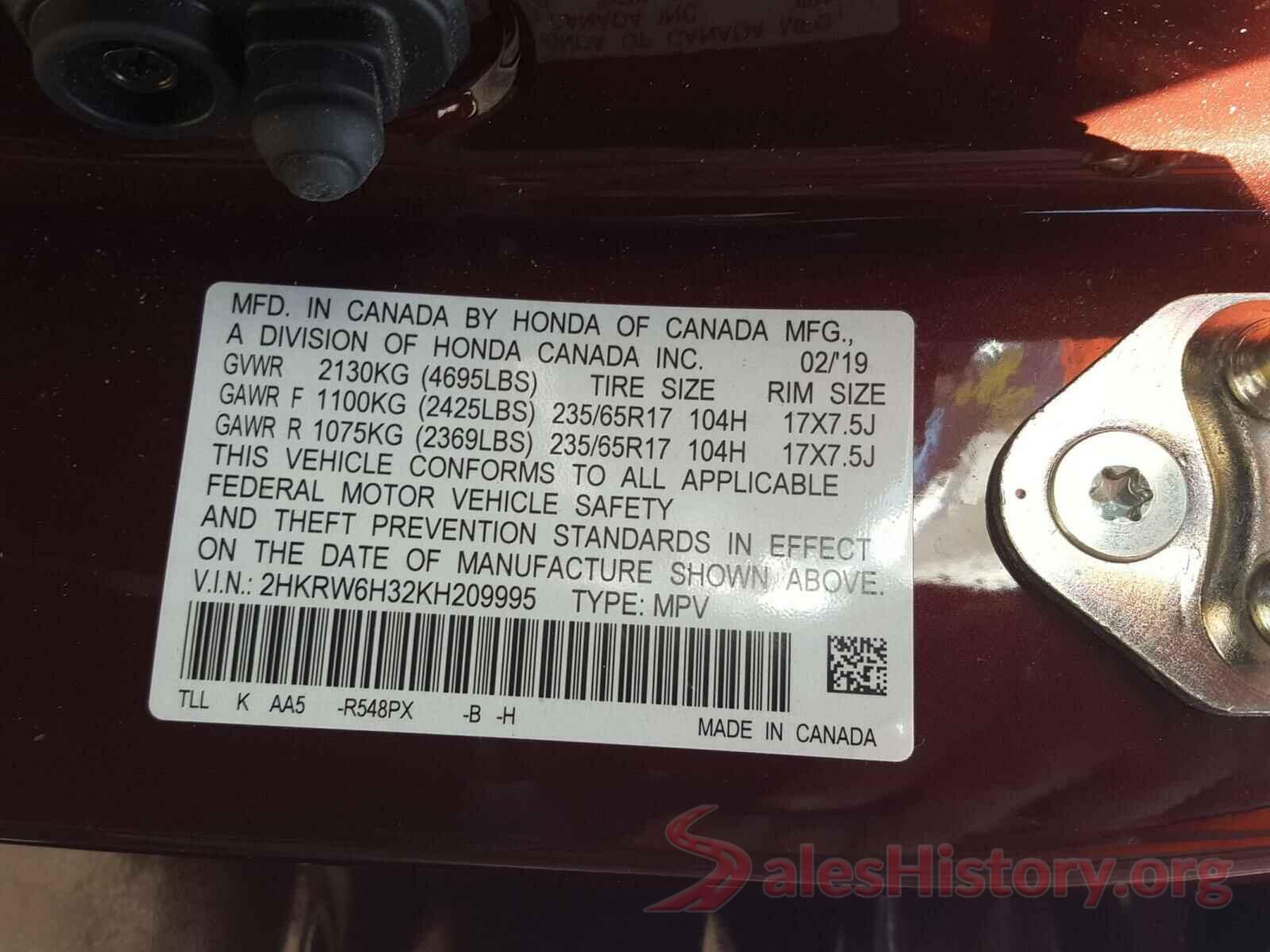 2HKRW6H32KH209995 2019 HONDA CRV