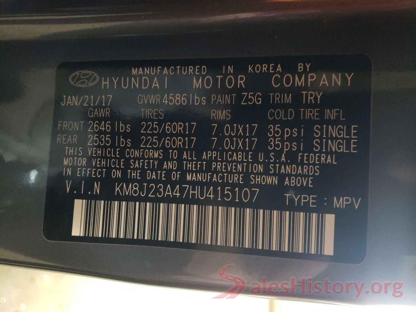 KM8J23A47HU415107 2017 HYUNDAI TUCSON