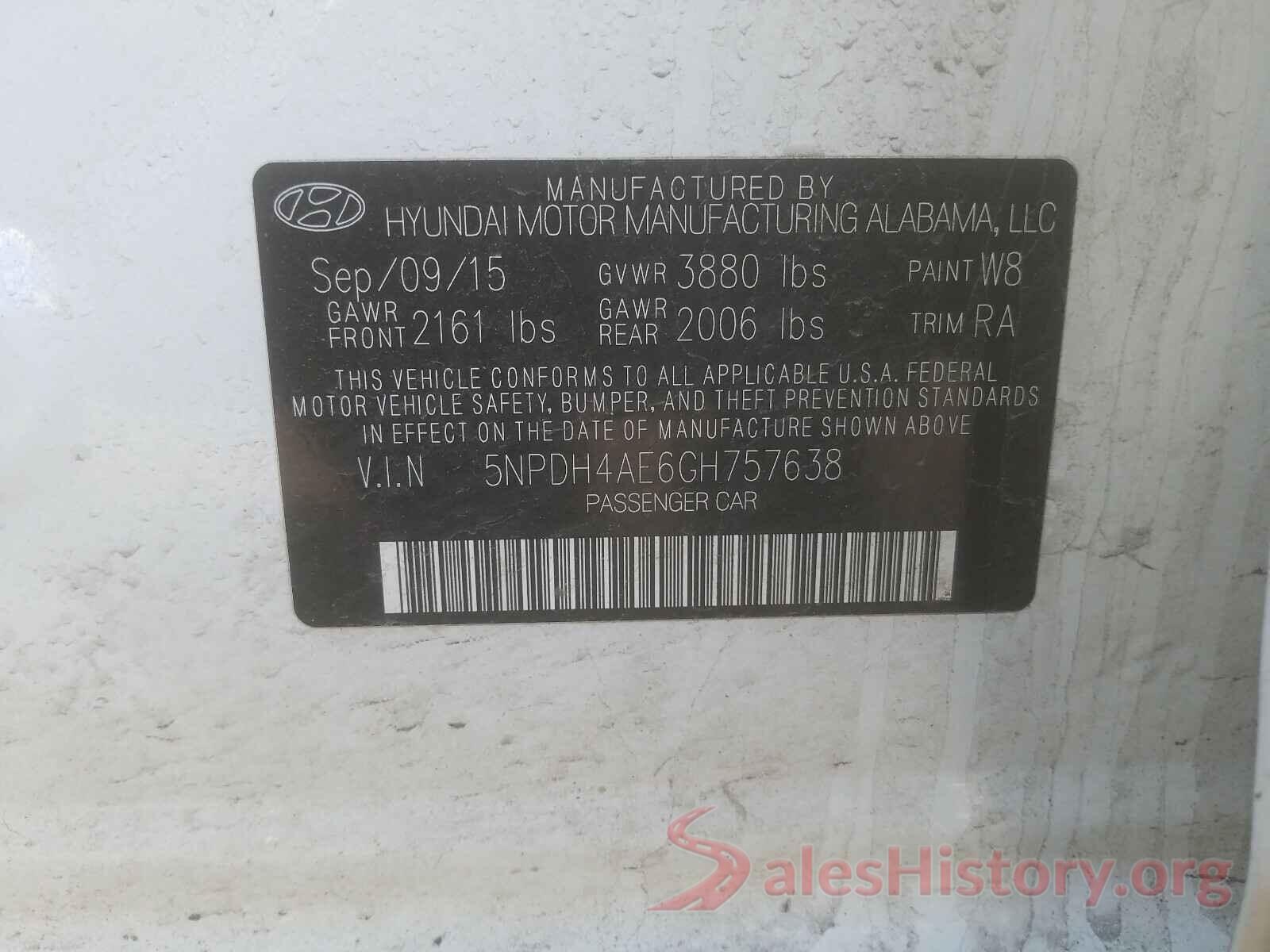 5NPDH4AE6GH757638 2016 HYUNDAI ELANTRA