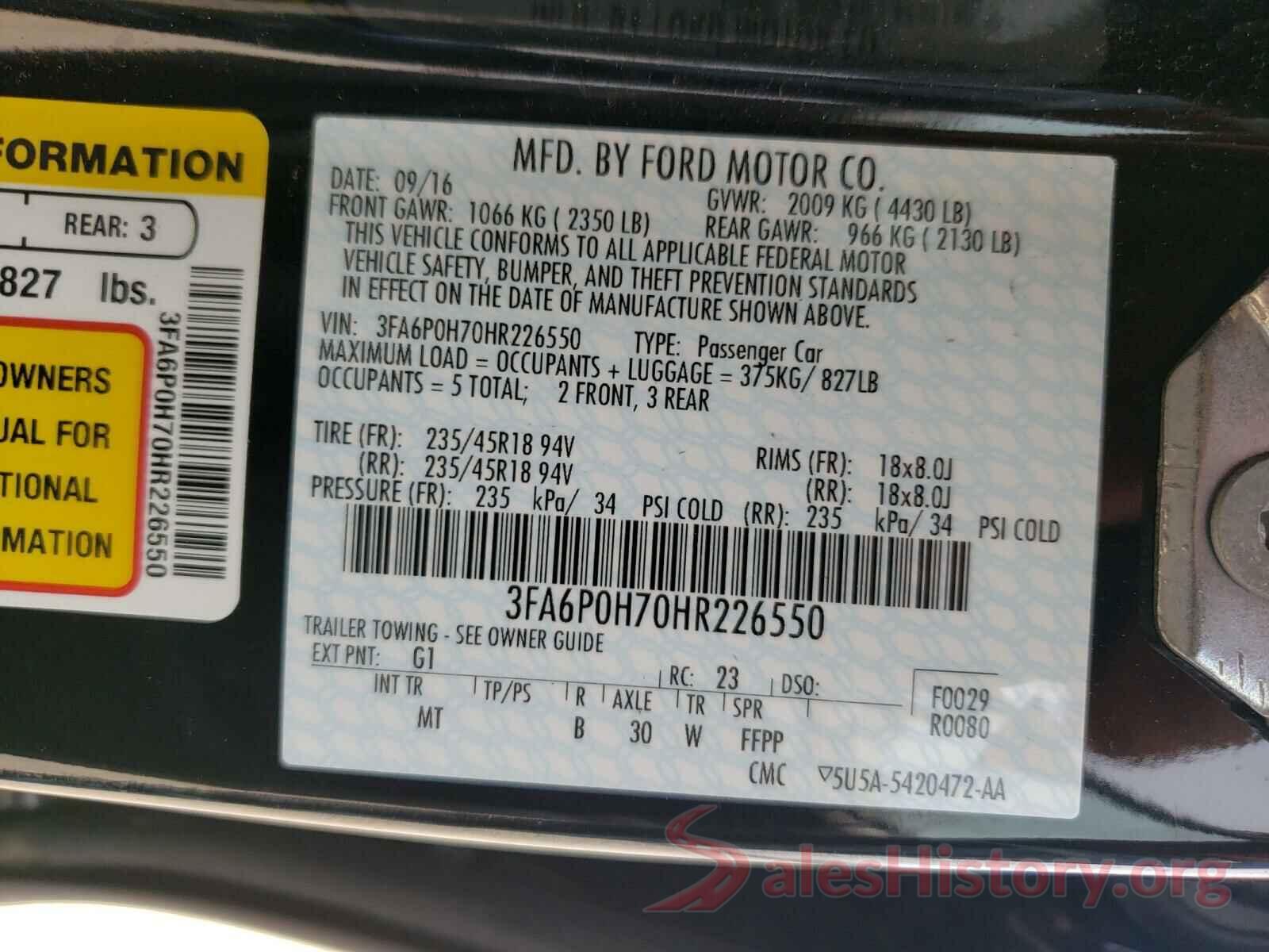 3FA6P0H70HR226550 2017 FORD FUSION