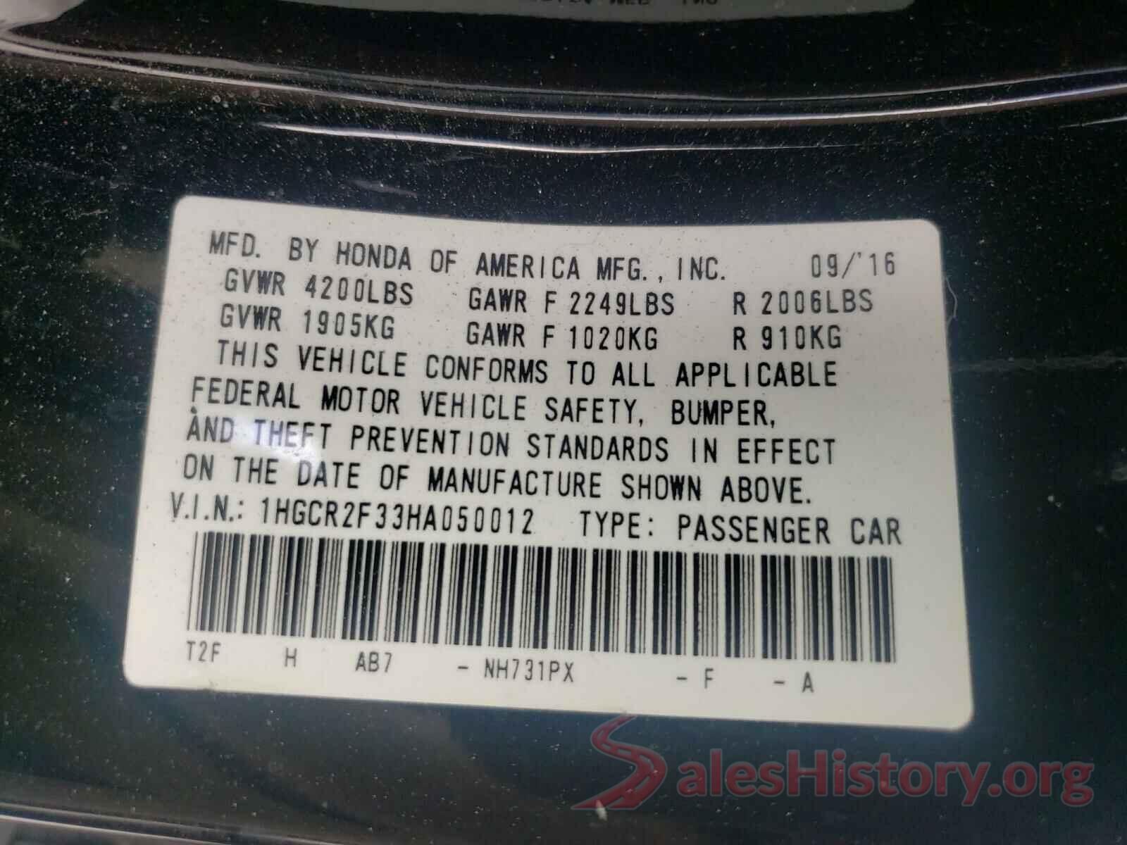 1HGCR2F33HA050012 2017 HONDA ACCORD