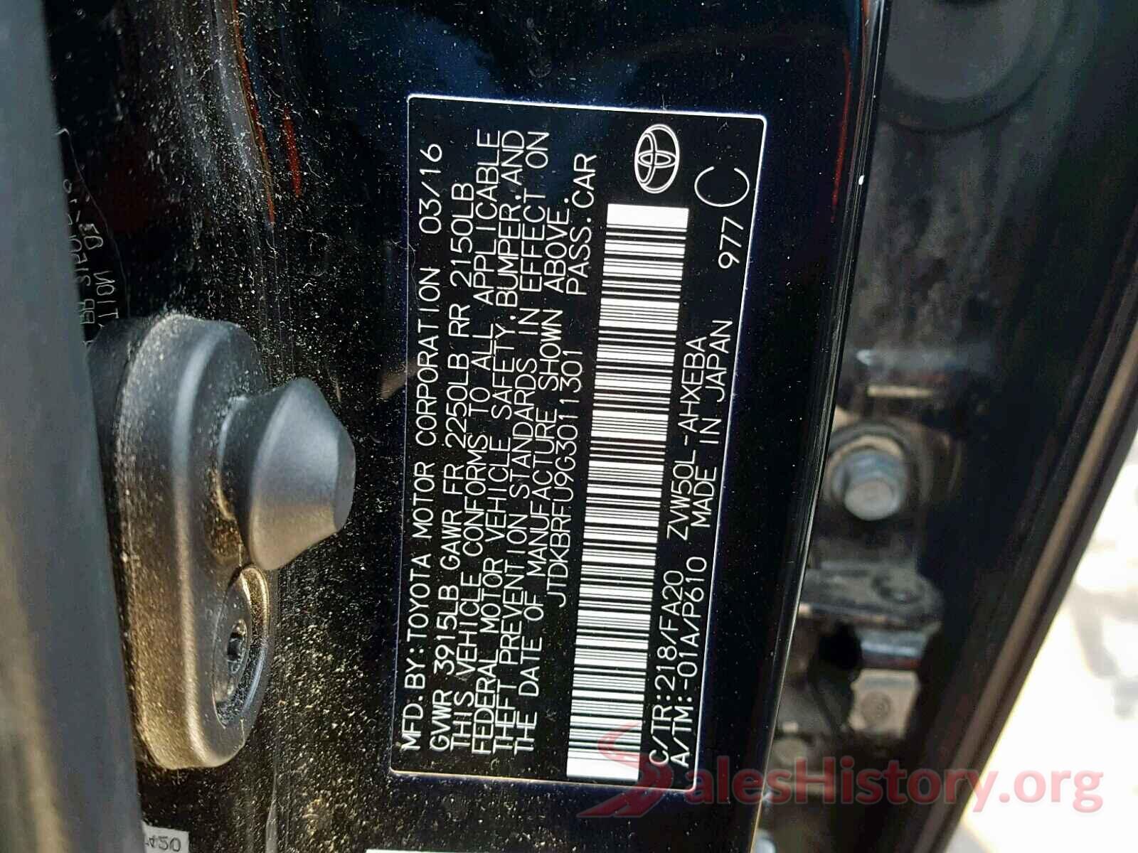 JTDKBRFU9G3011301 2016 TOYOTA PRIUS