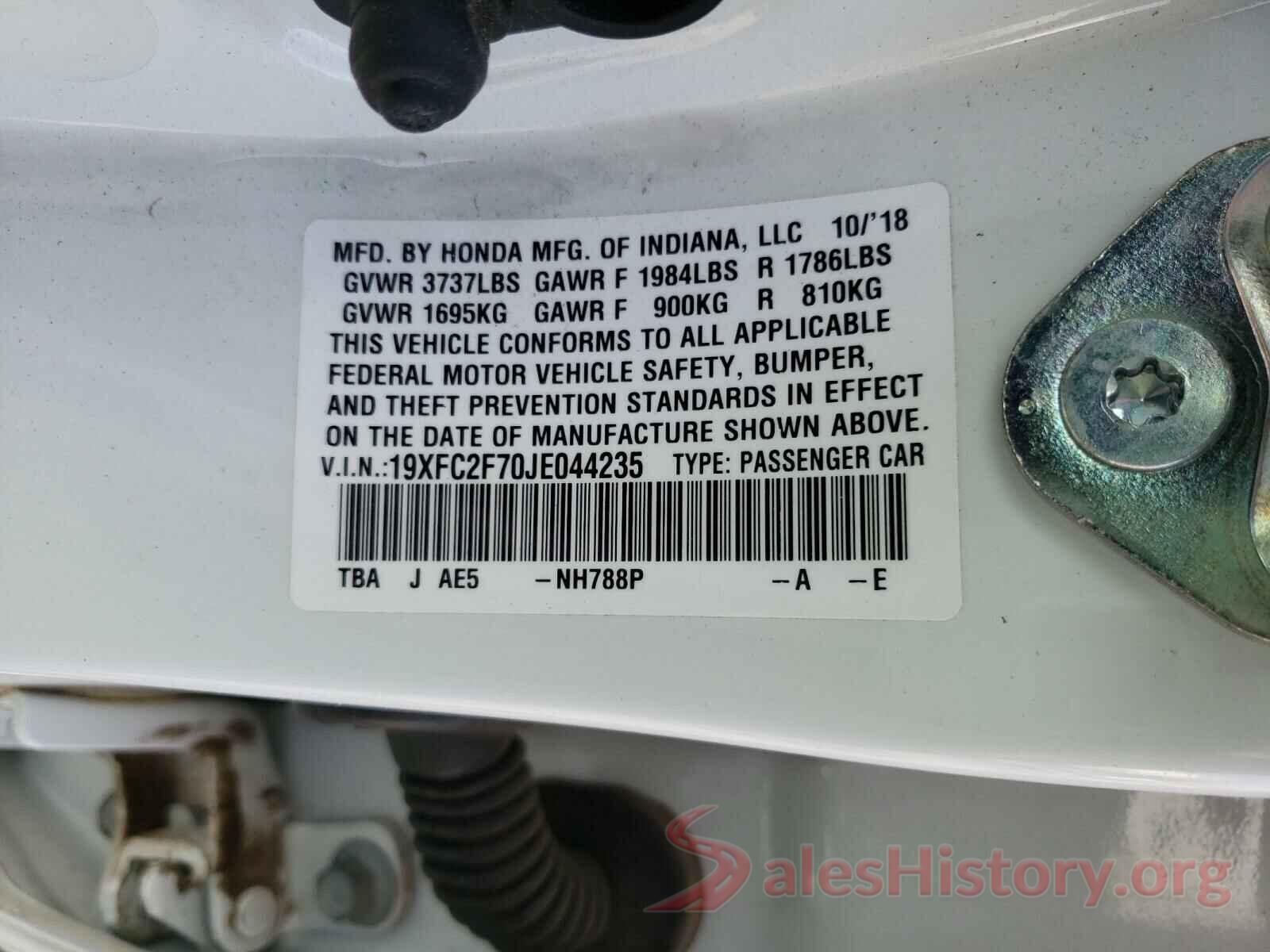 19XFC2F70JE044235 2018 HONDA CIVIC