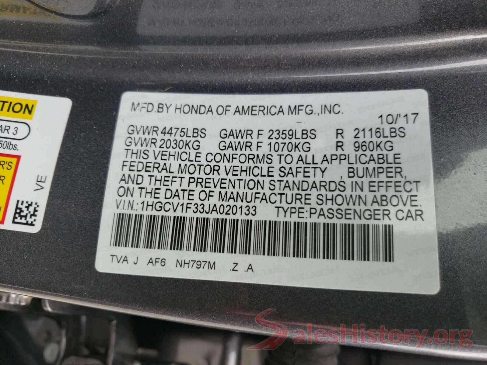 1HGCV1F33JA020133 2018 HONDA ACCORD