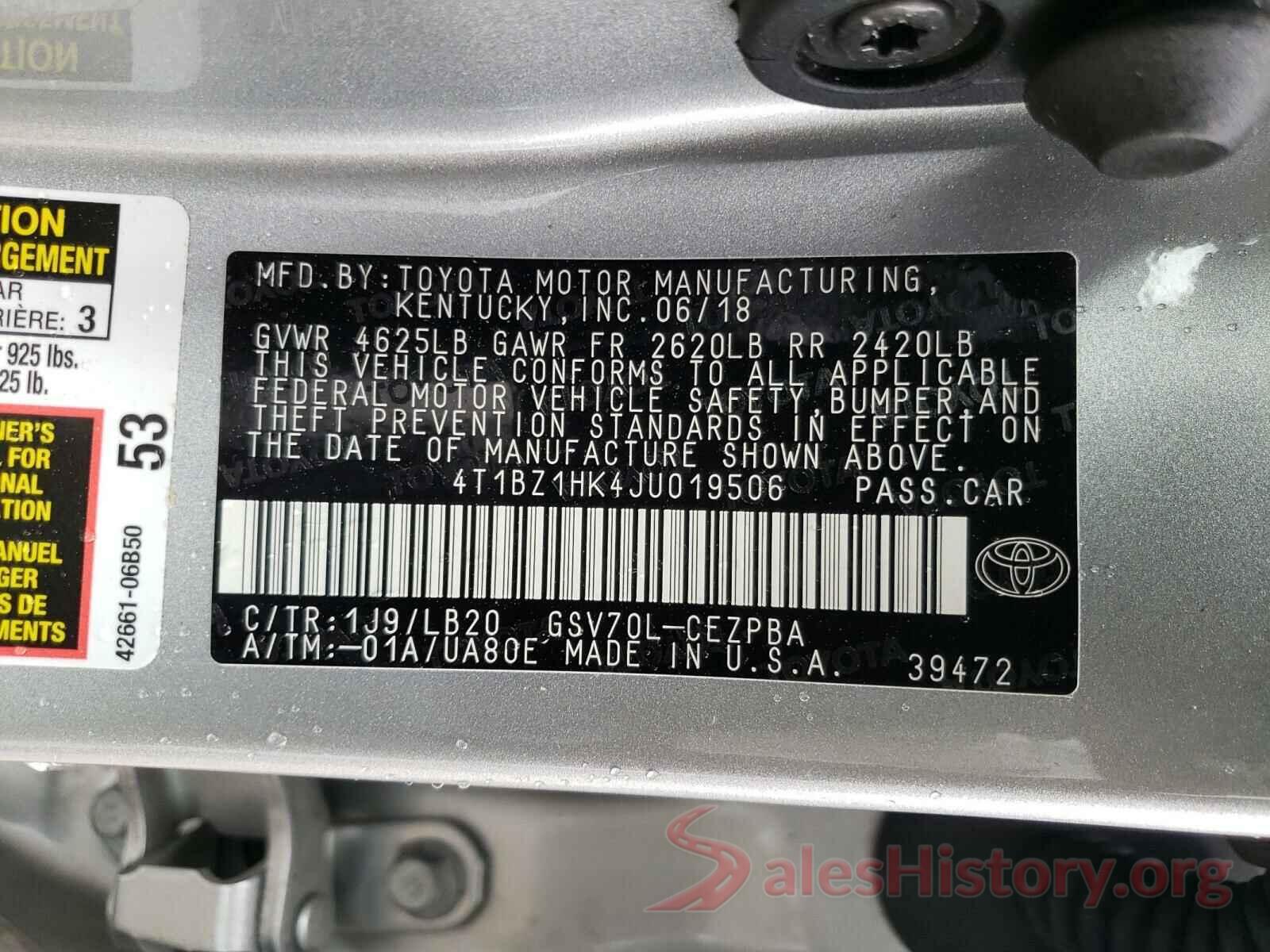 4T1BZ1HK4JU019506 2018 TOYOTA CAMRY