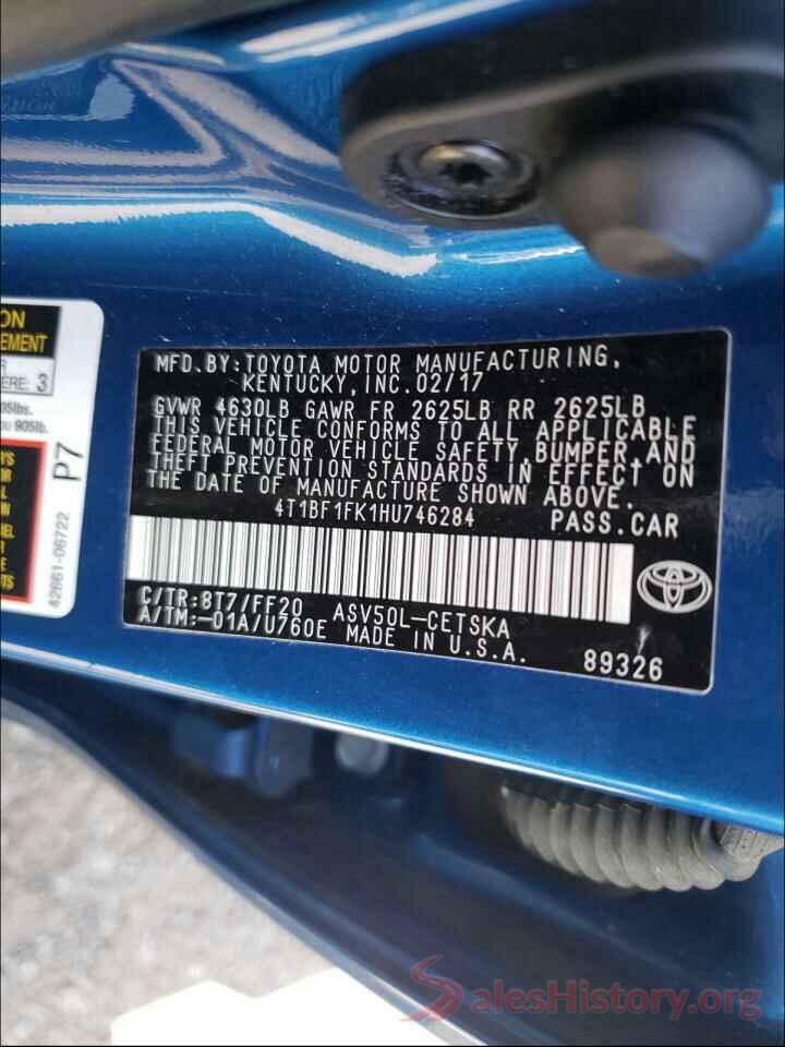 4T1BF1FK1HU746284 2017 TOYOTA CAMRY