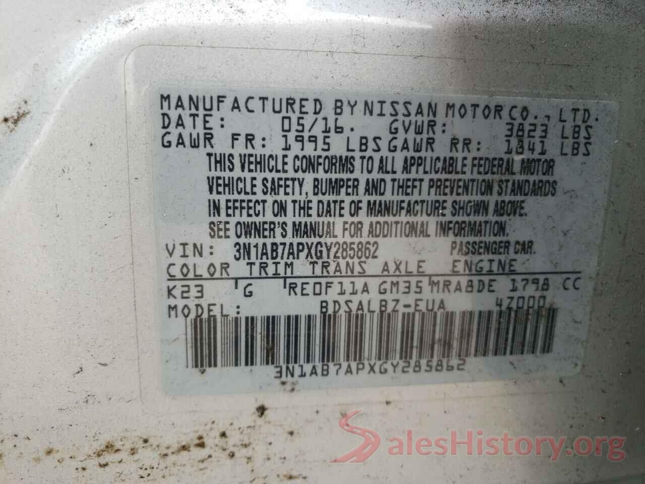 3N1AB7APXGY285862 2016 NISSAN SENTRA