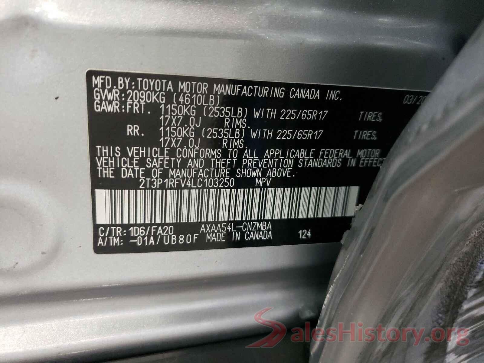 2T3P1RFV4LC103250 2020 TOYOTA RAV4