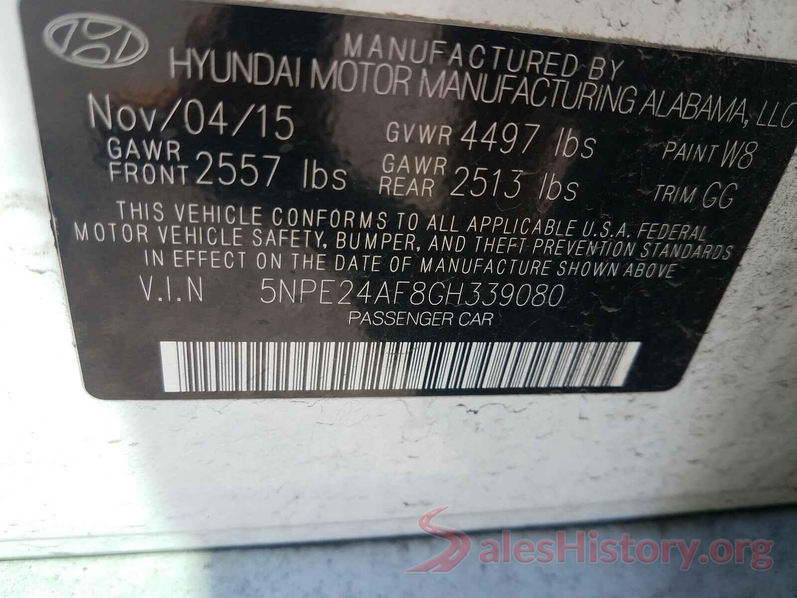 5NPE24AF8GH339080 2016 HYUNDAI SONATA