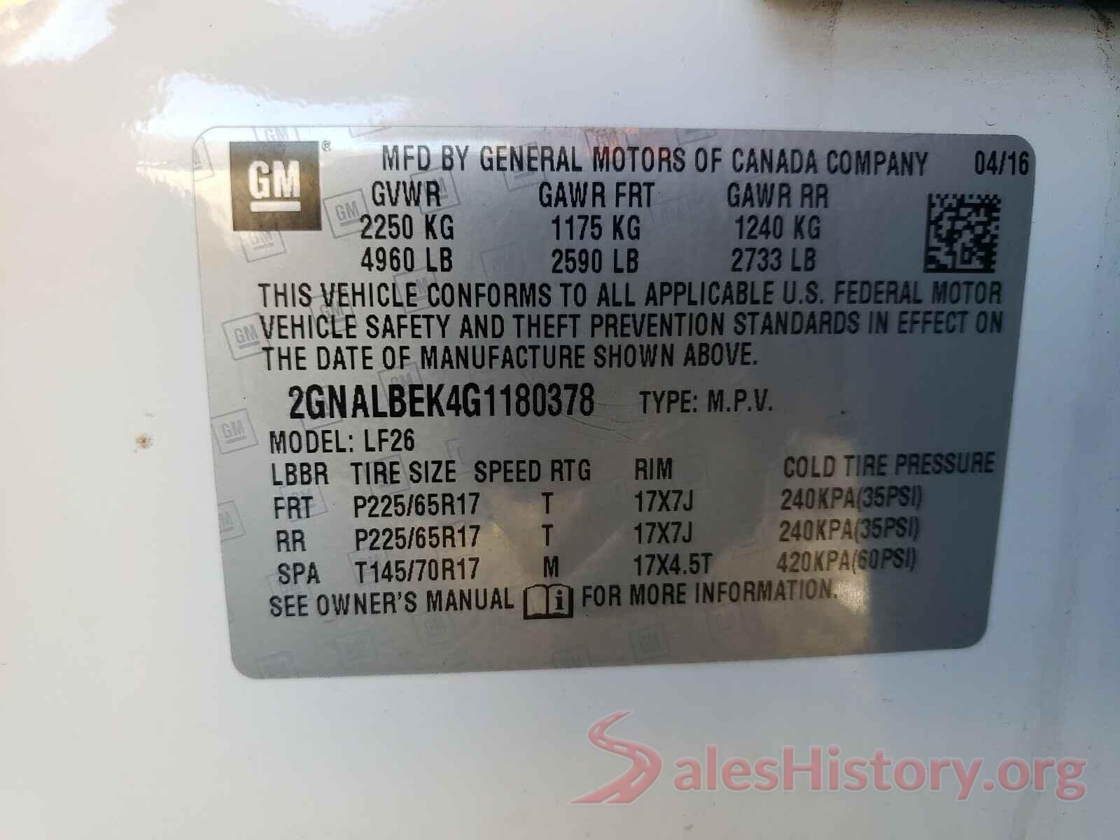 2GNALBEK4G1180378 2016 CHEVROLET EQUINOX