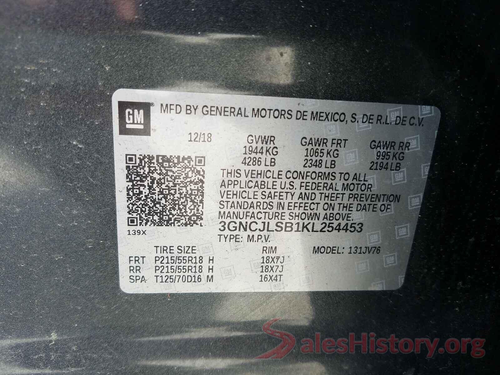 3GNCJLSB1KL254453 2019 CHEVROLET TRAX