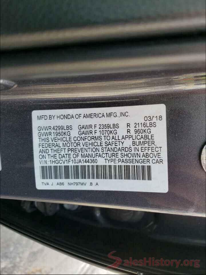 1HGCV1F10JA144360 2018 HONDA ACCORD