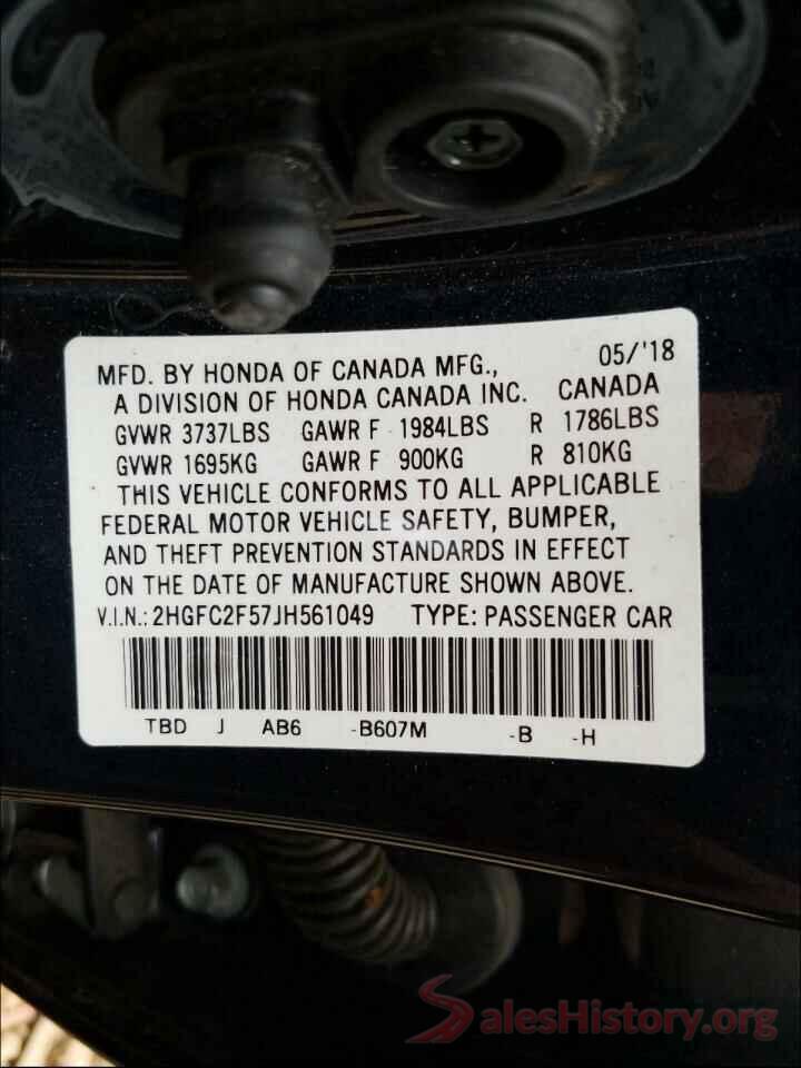 2HGFC2F57JH561049 2018 HONDA CIVIC