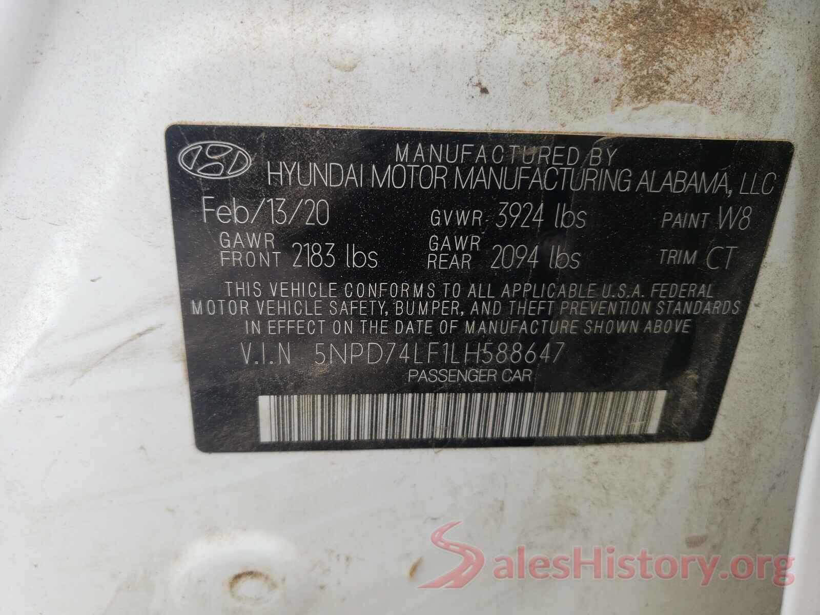 5NPD74LF1LH588647 2020 HYUNDAI ELANTRA