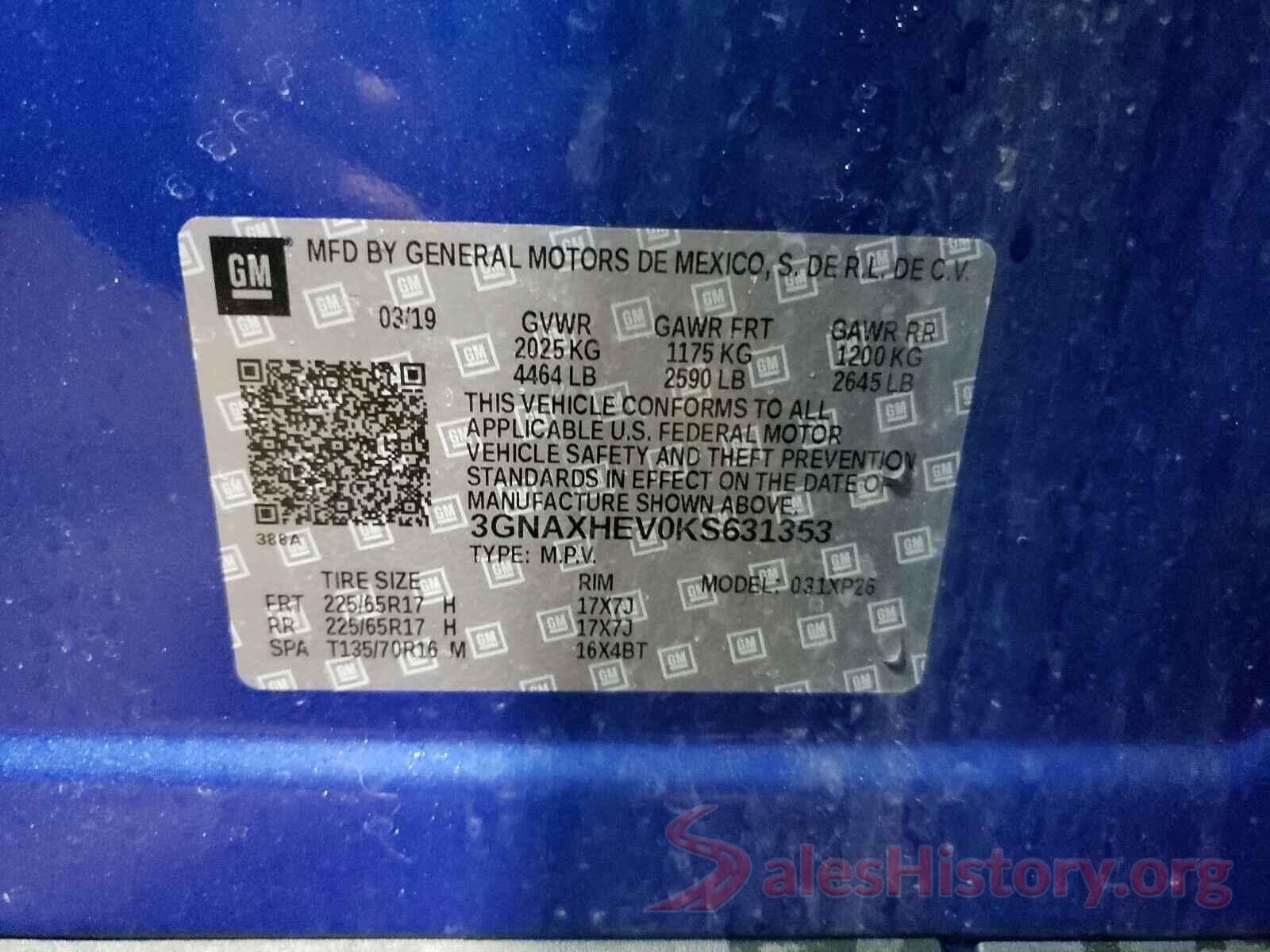 3GNAXHEV0KS631353 2019 CHEVROLET EQUINOX