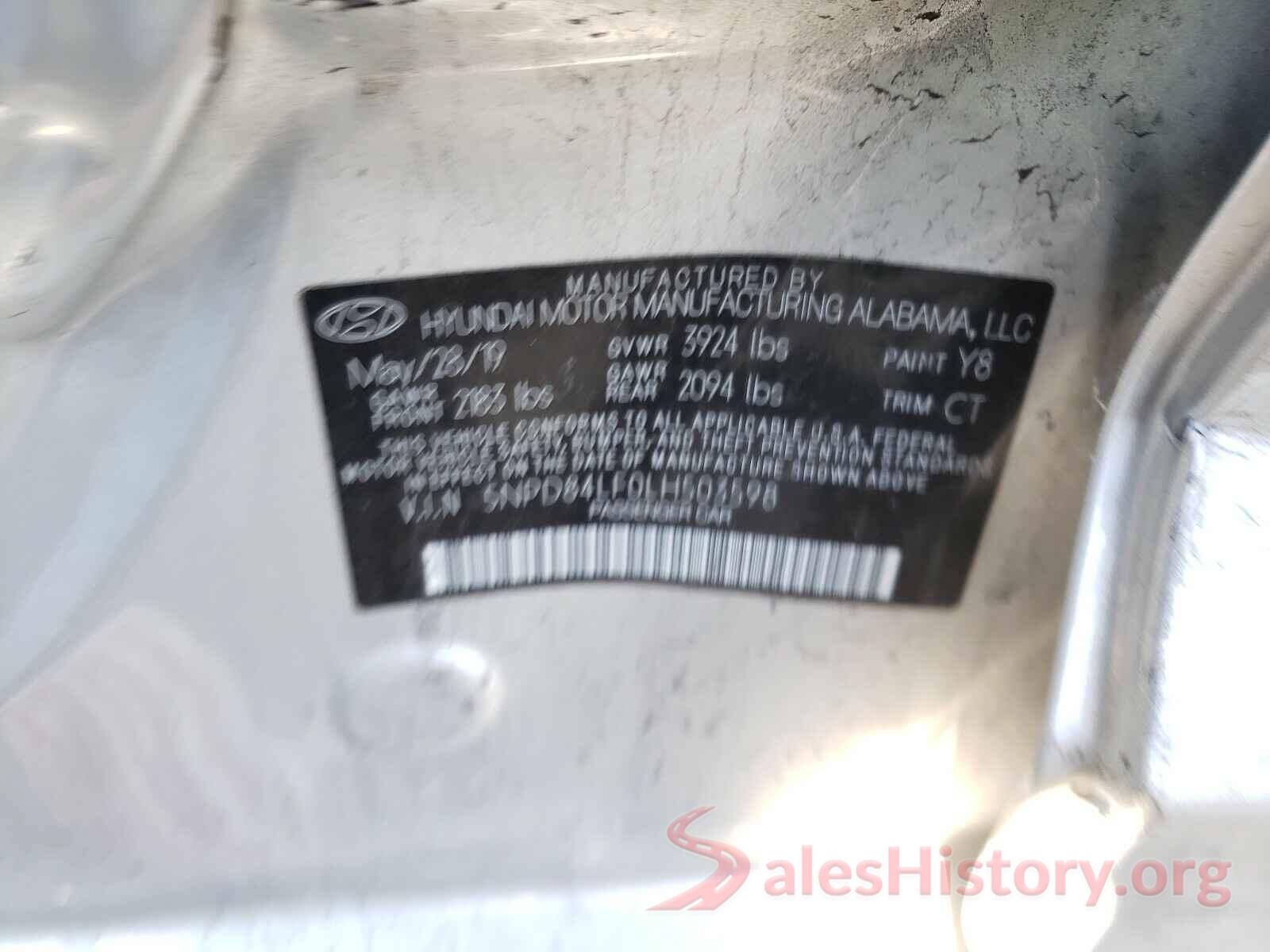 5NPD84LF0LH503598 2020 HYUNDAI ELANTRA