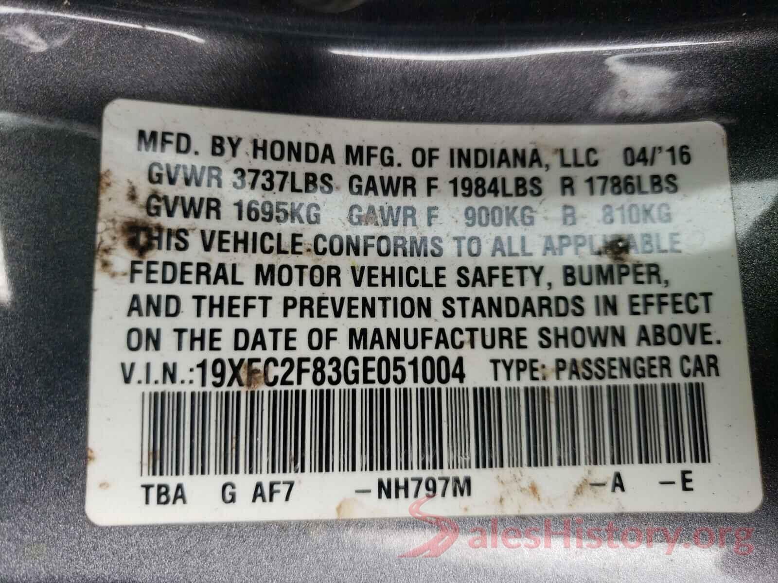 19XFC2F83GE051004 2016 HONDA CIVIC