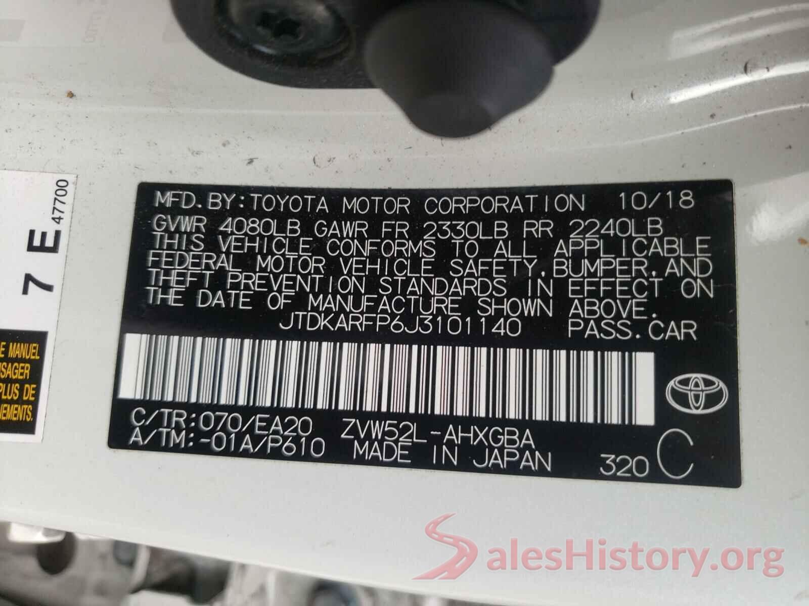 JTDKARFP6J3101140 2018 TOYOTA PRIUS