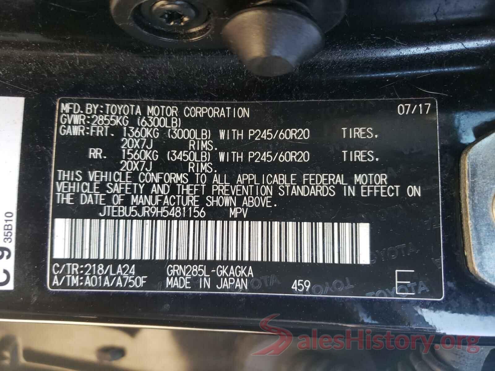 JTEBU5JR9H5481156 2017 TOYOTA 4RUNNER