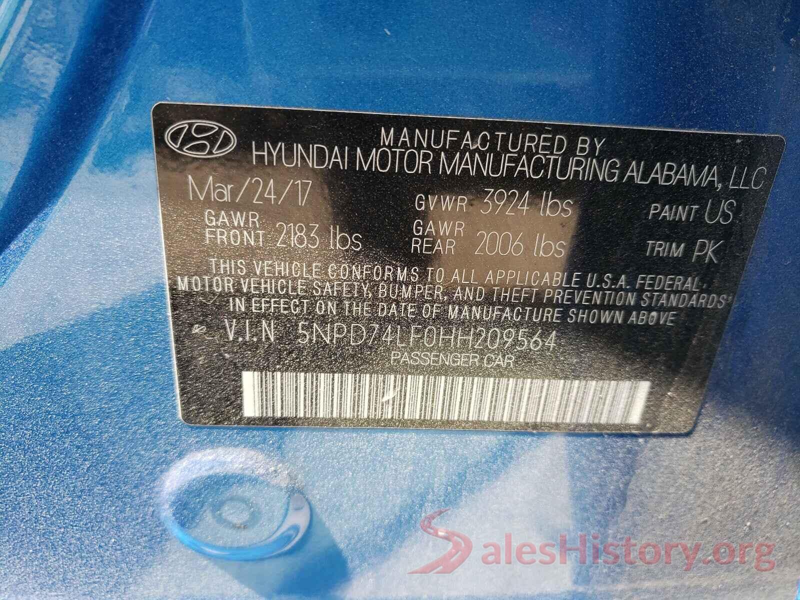 5NPD74LF0HH209564 2017 HYUNDAI ELANTRA