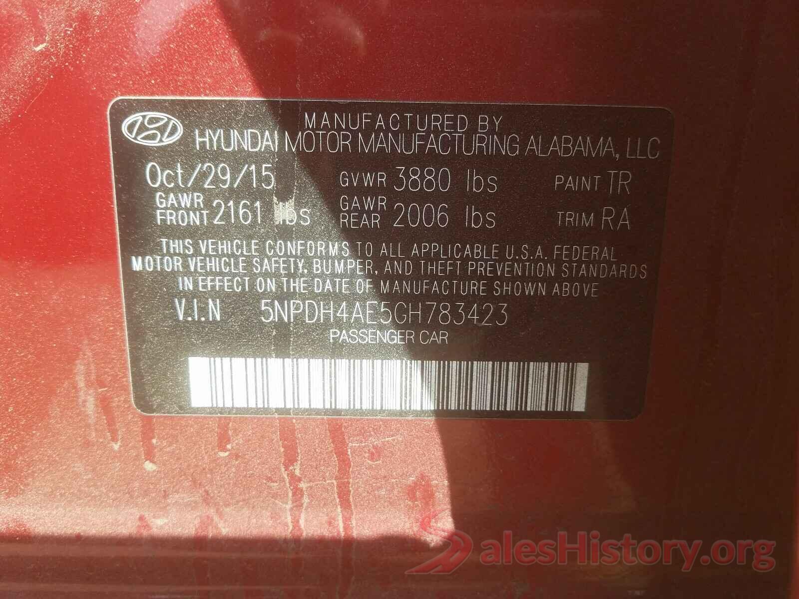 5NPDH4AE5GH783423 2016 HYUNDAI ELANTRA