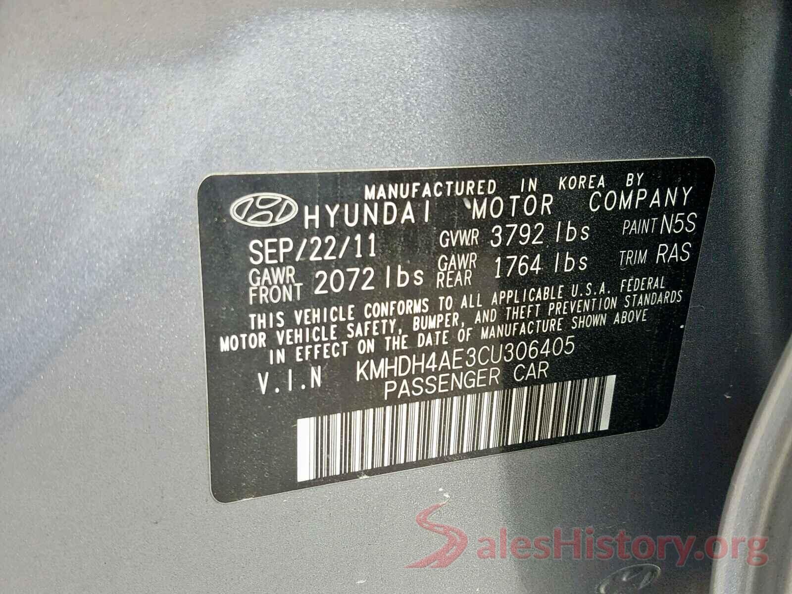 KMHDH4AE3CU306405 2012 HYUNDAI ELANTRA